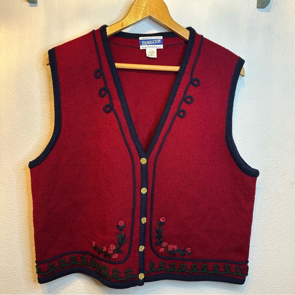 Pendleton Red and Blue Embroidered Vest